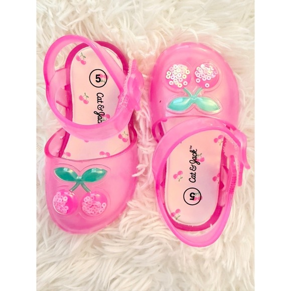Cat & Jack Other - Cat & Jack Pink Jelly Sandals Size 5 Toddler Cherry Sequin Water Shoes